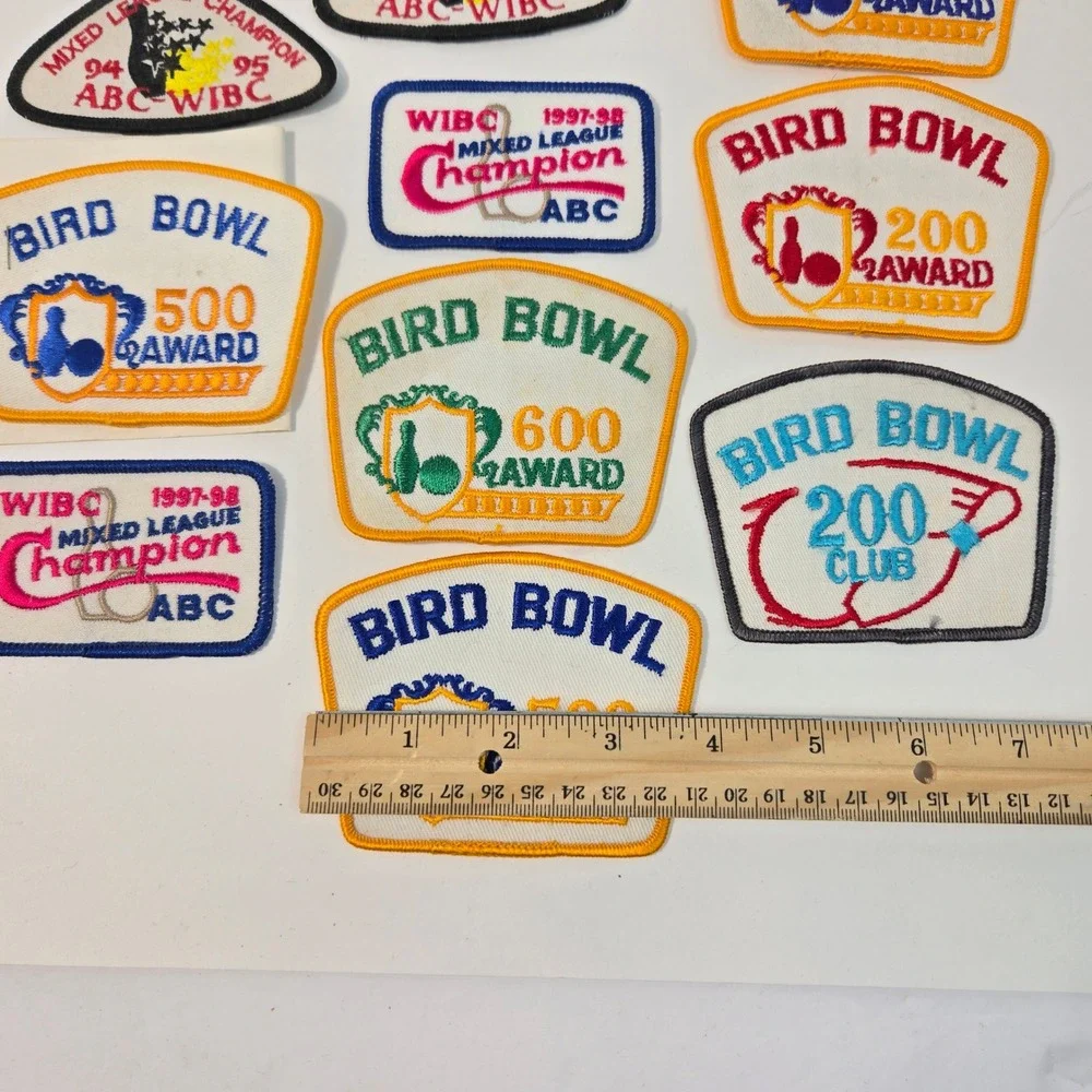 Vintage Bowling Patch Lot Bird Bowl 200 500 600 Award WIBC Champion Mixed League